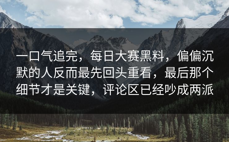 一口气追完，每日大赛黑料，偏偏沉默的人反而最先回头重看，最后那个细节才是关键，评论区已经吵成两派